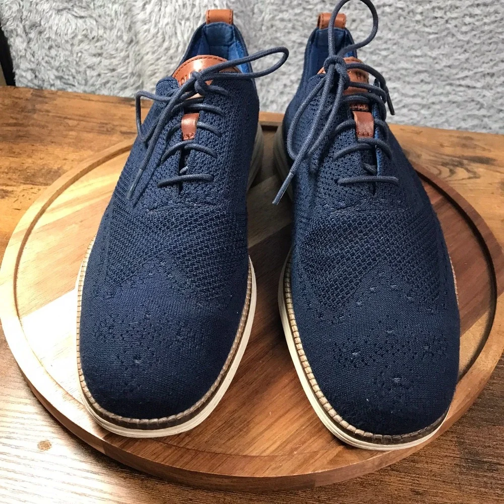 Cole Haan OriginalGrand Stitchlite Wingtip Oxford Mens 12M Blue Knit‎ Sneaker